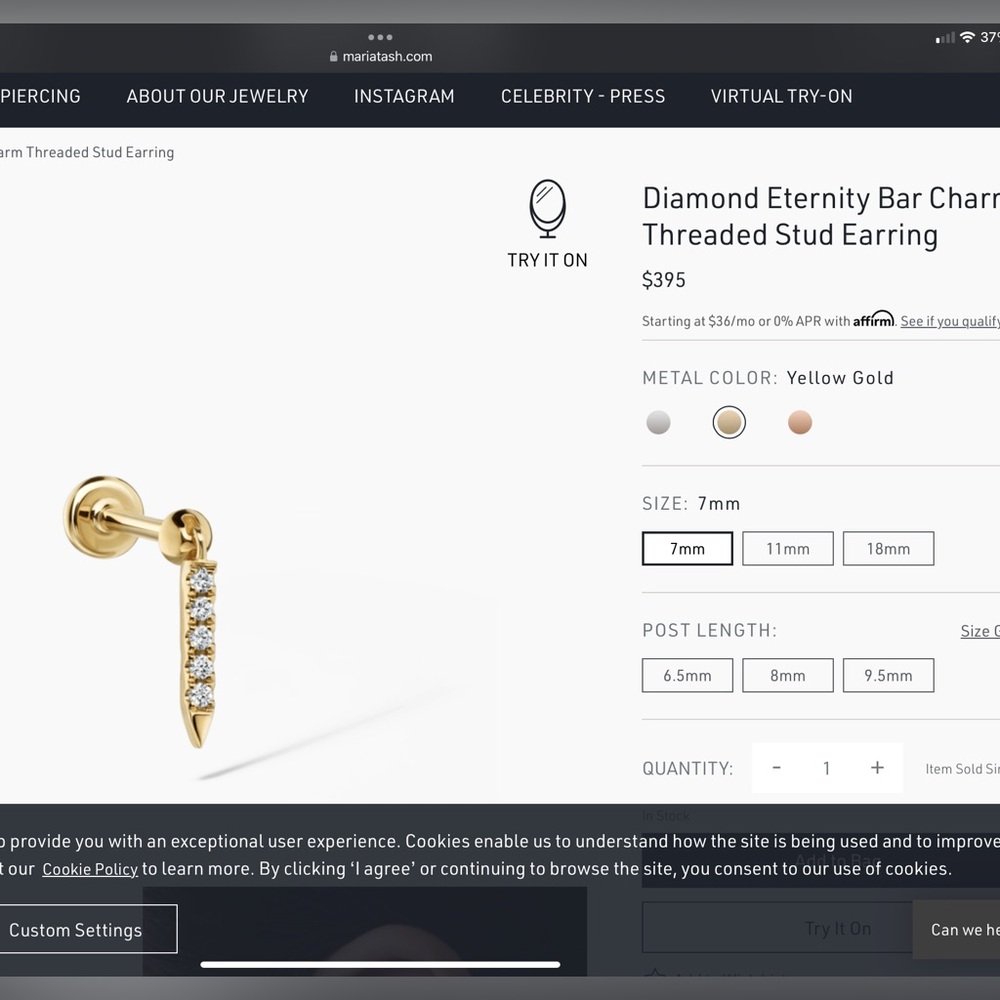COPY - Maria Tash gold and diamond bar charm earring
